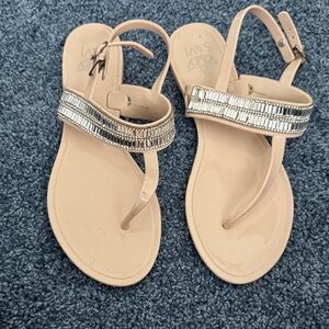 Savi  Women's Beige Sandals with Silver Accents Jellies  with rhinestones